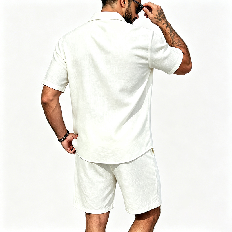 Men Linen Two Piece Outfit Sho - Shirt Camp Collar review and price