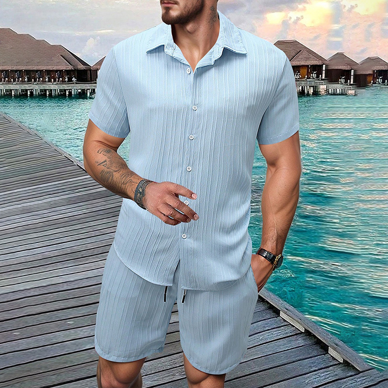 2026 New Men Vertical Wrinkle  - Shirt Camp Collar review and price