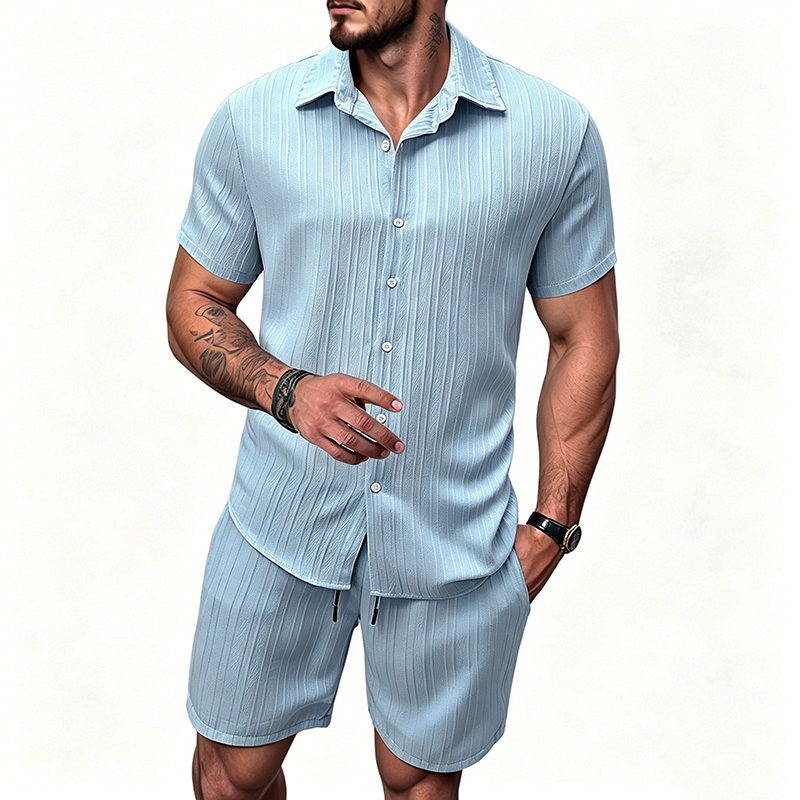 2026 New Men Vertical Wrinkle  - Shirt Camp Collar review and price